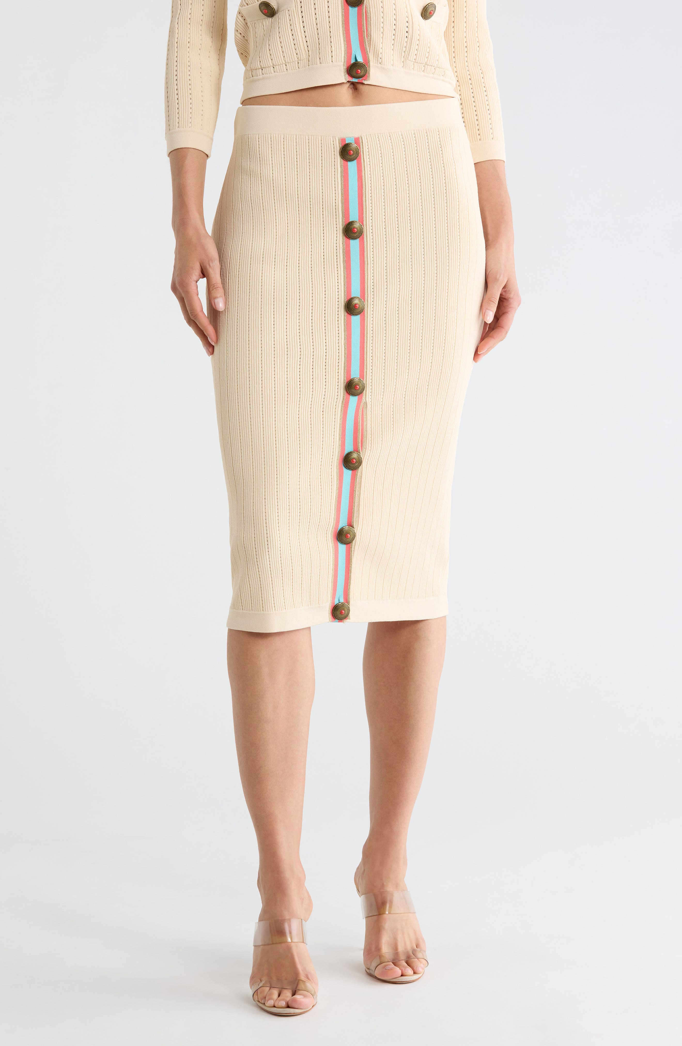 Melania Pointelle Button Front Sweater Skirt