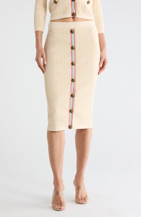 Melania Pointelle Button Front Sweater Skirt
