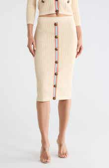Melania Pointelle Button Front Sweater Skirt