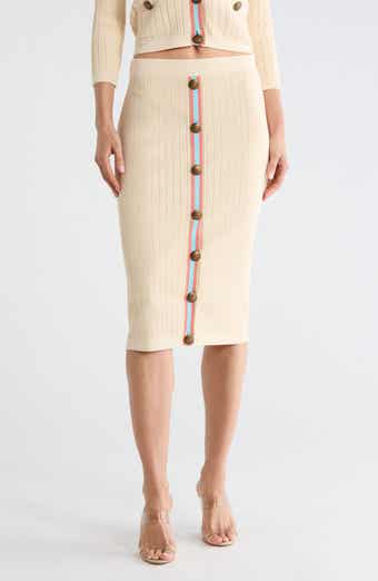 Melania Pointelle Button Front Sweater Skirt