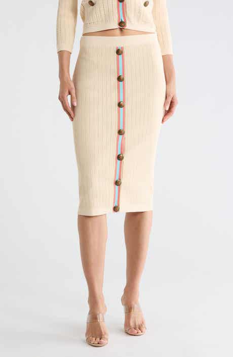 Melania Pointelle Button Front Sweater Skirt