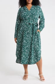 NORDSTROM RACK Pleated Tie Waist Long Sleeve Dress