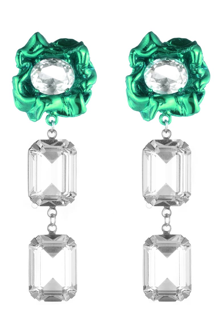 Ada Floral Crystal Drop Earrings, Main, color, EMERALD