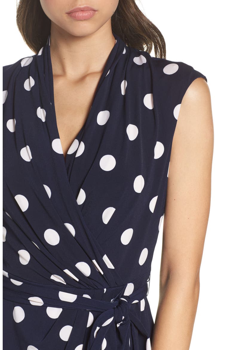 Polka Dot Jersey Faux Wrap Dress, Alternate, color, NAVY