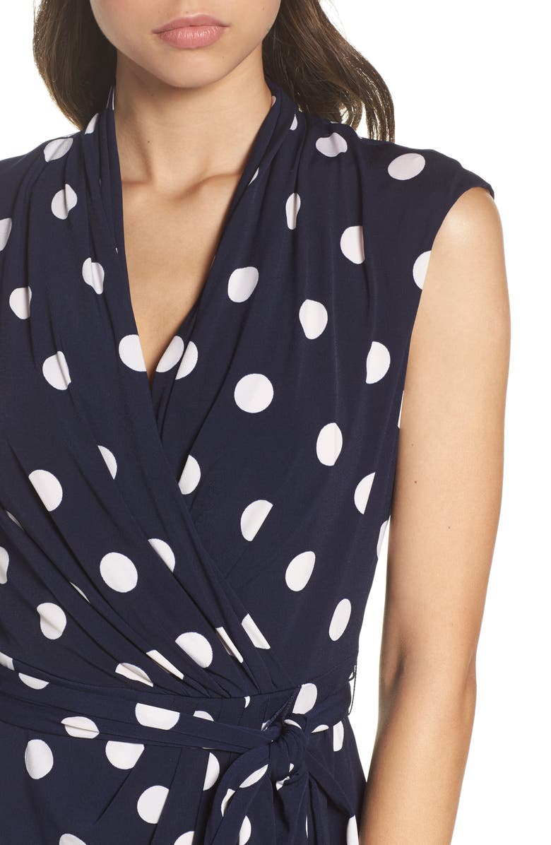 Eliza J Polka Dot Jersey Faux Wrap Dress, Alternate, color, 