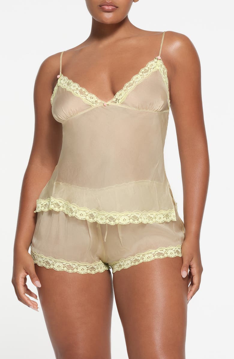 SKIMS Lace Triangle Silk Camisole, Main, color, Sage Multi