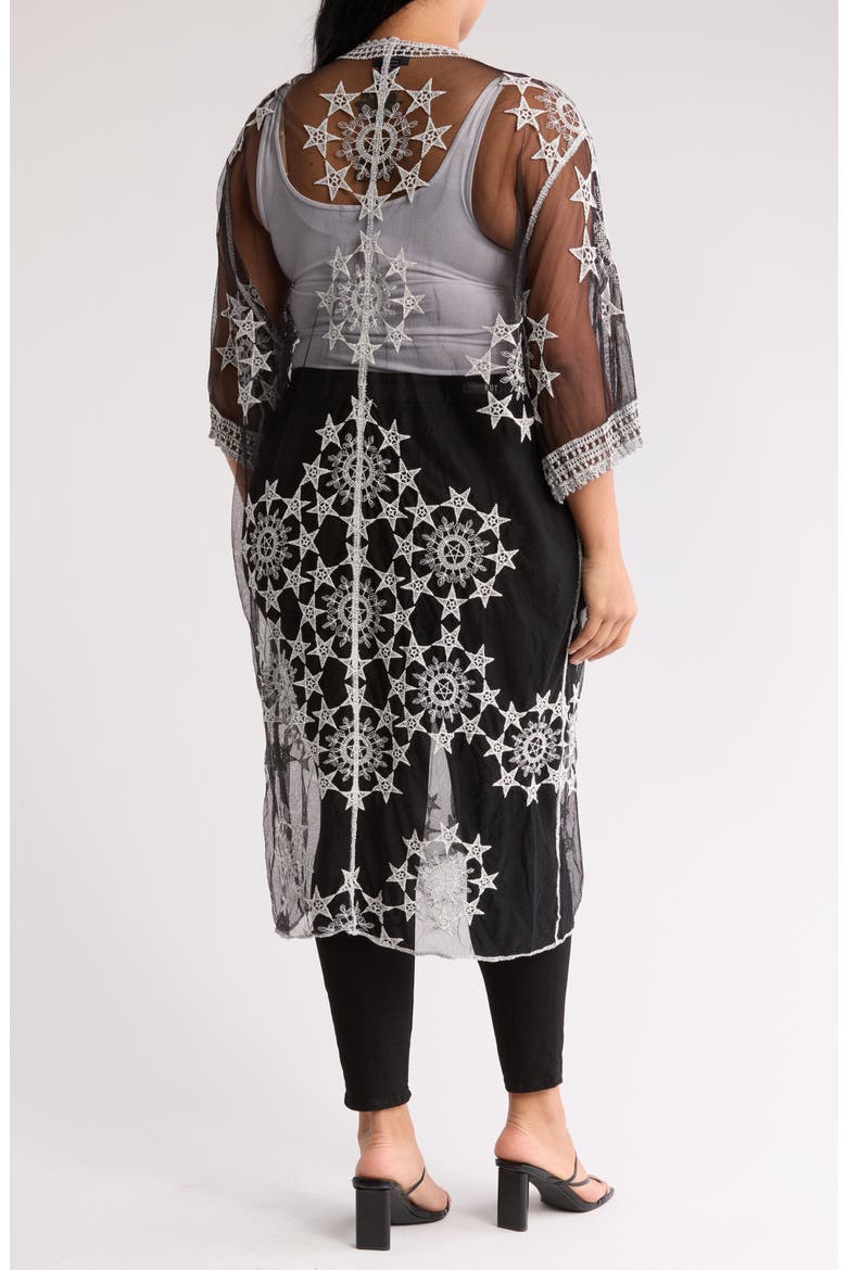 Embroidered Tie Front Duster, Alternate, color, BLACK/ WHITE