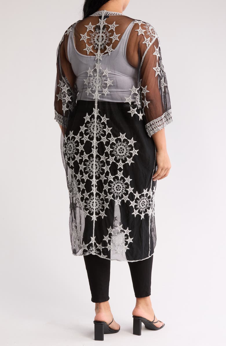 Forgotten Grace Embroidered Tie Front Duster, Alternate, color, Black/ White