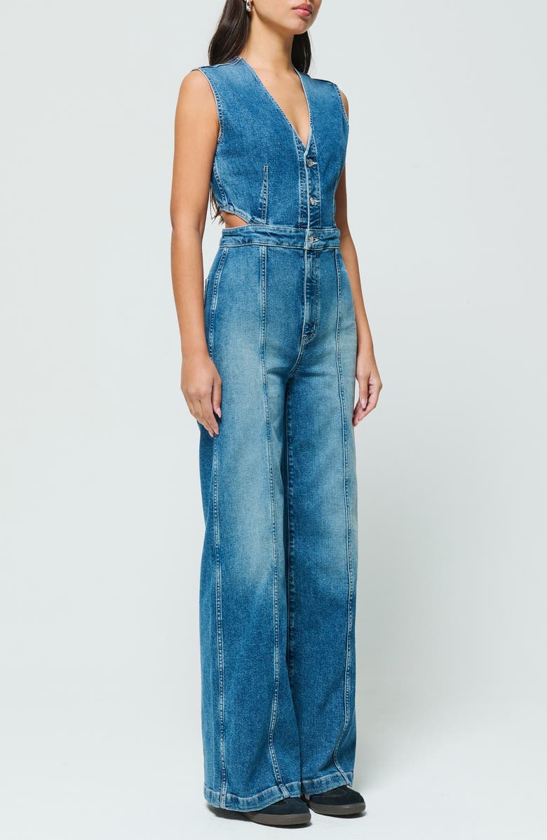 ÉTICA Maelle Sleeveless Back Cutout Denim Jumpsuit, Alternate, color, 
