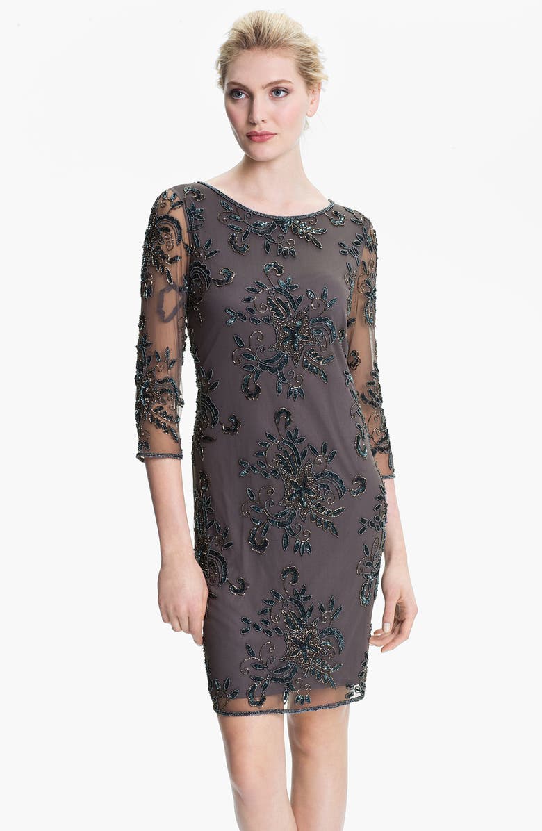 Pisarro Nights Embellished Sheer Sleeve Tulle Dress, Main, color,