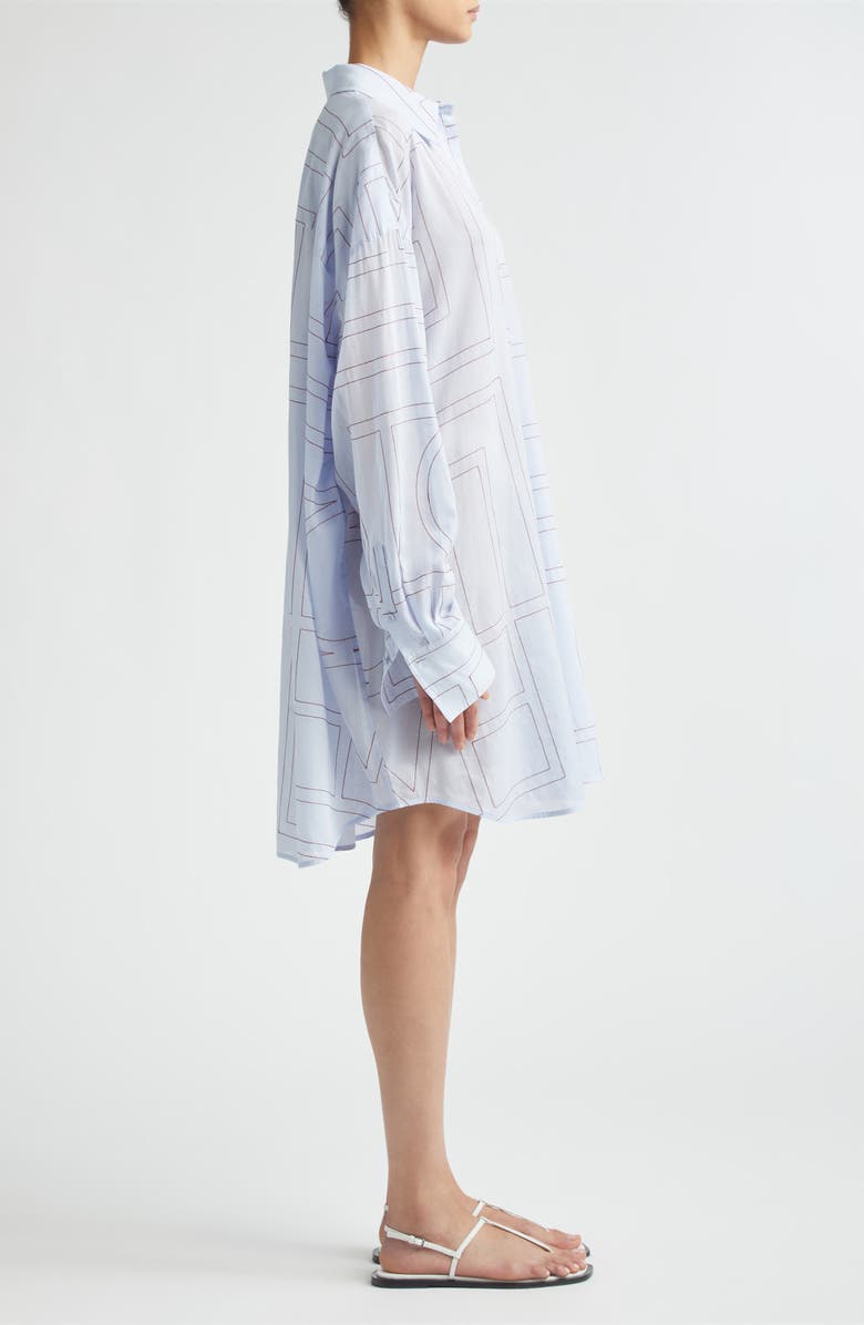 TOTEME Long Summer Long Sleeve Logo Embroidered Shirtdress, Alternate, color, Sky/ Red