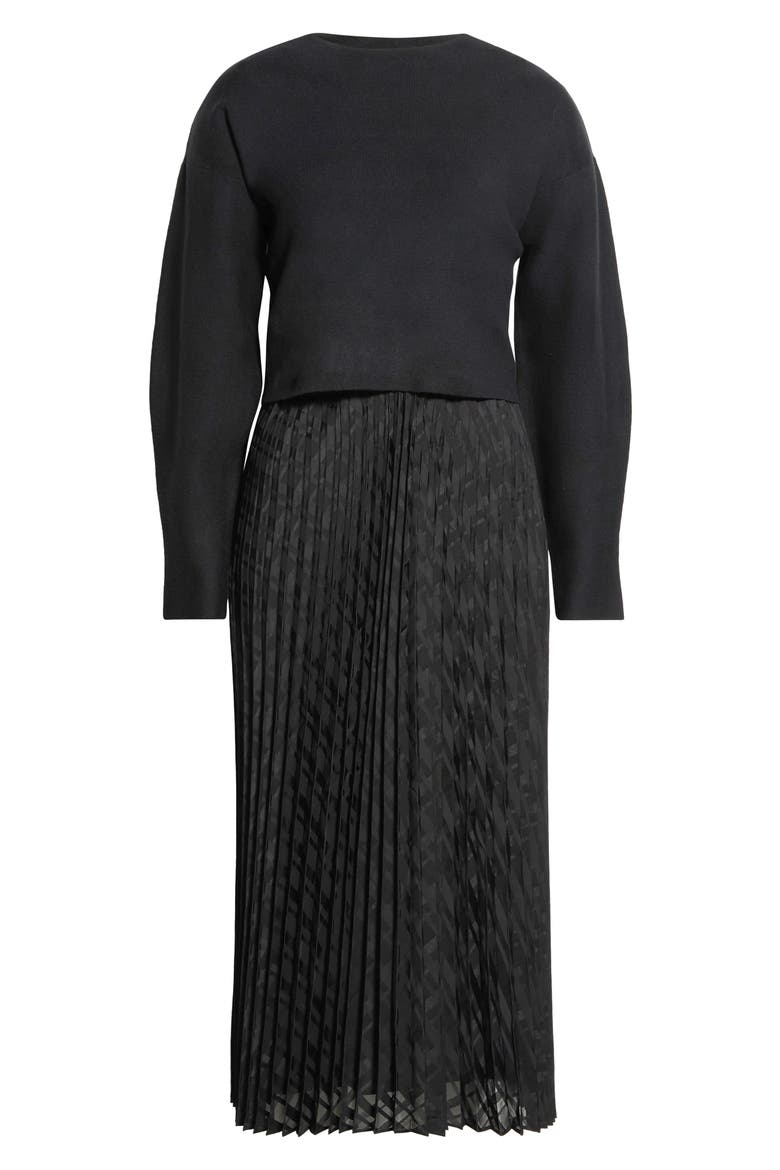 Mixed Media Plaid Dress, Main, color, RICH BLACK