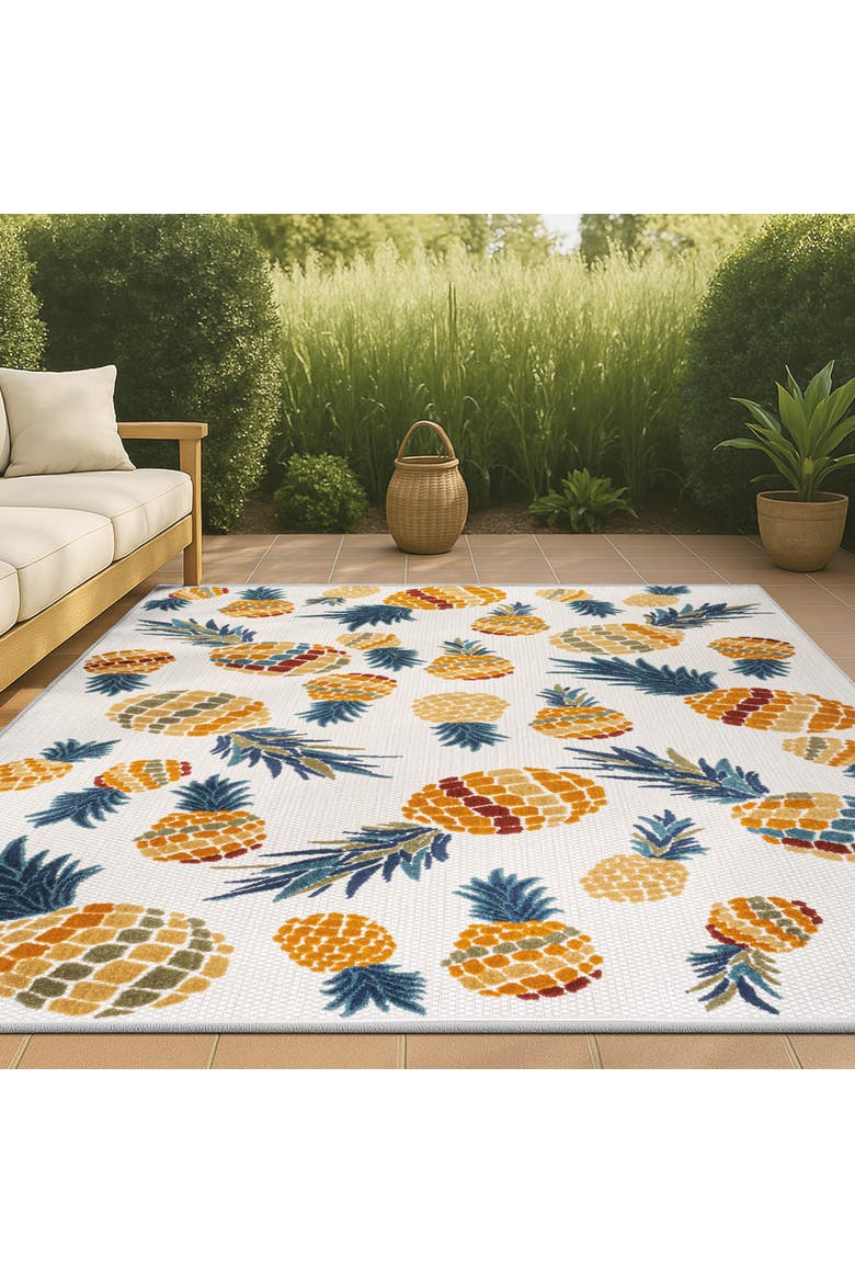 Ananas Bold Pineapple High-Low Indoor/Outdoor Area Rug, Alternate, color, Orange/Navy