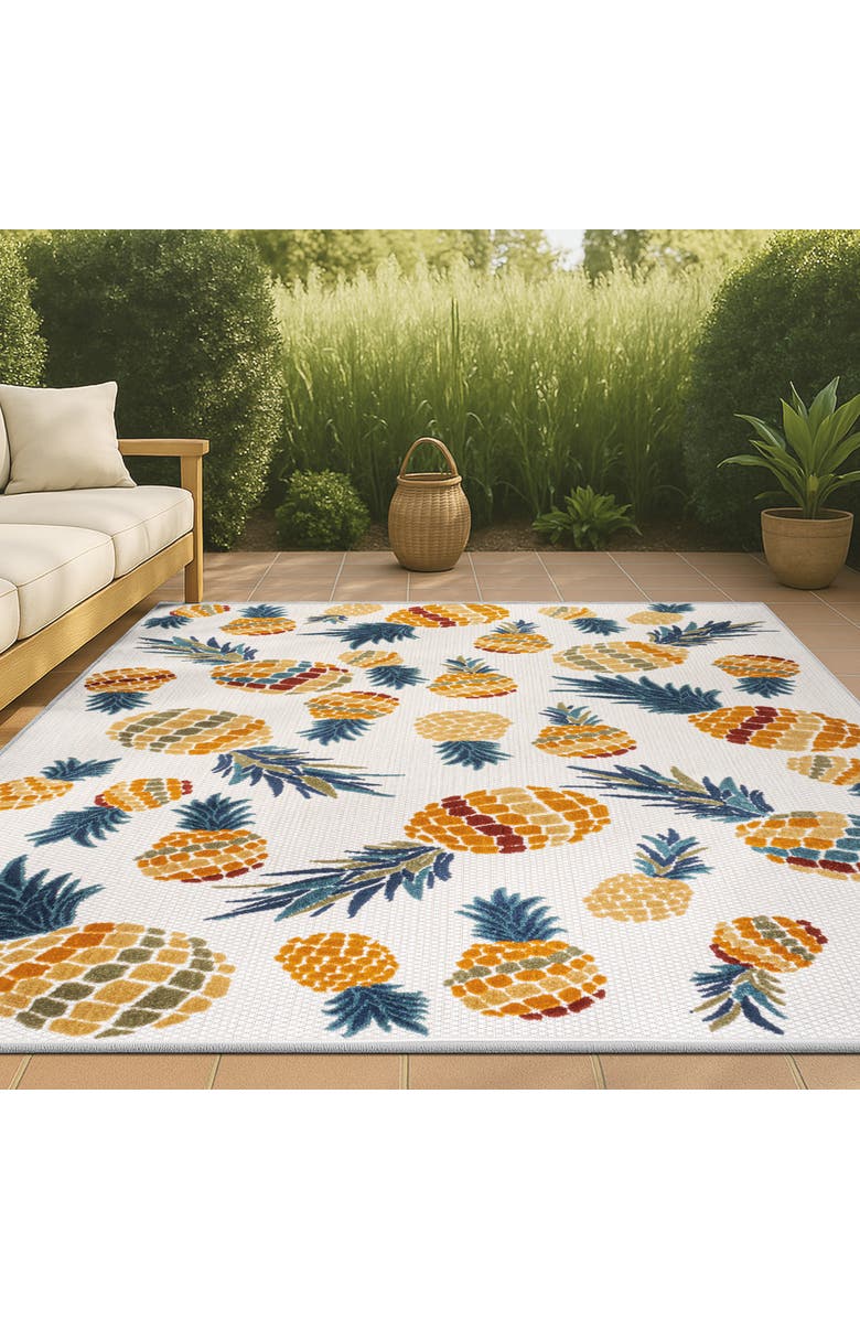 JONATHAN Y Ananas Bold Pineapple High-Low Indoor/Outdoor Area Rug, Alternate, color, Orange/Navy