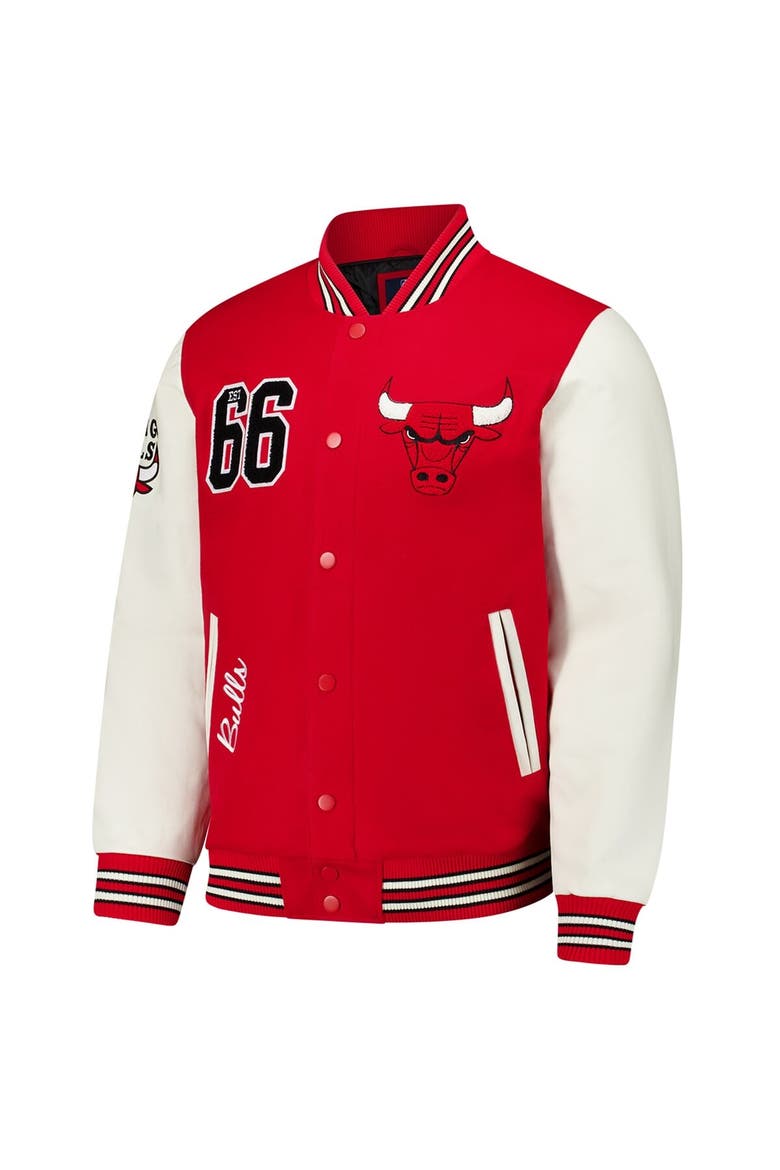 Men's G-III Sports by Carl Banks  Red Chicago Bulls Moneyball Wool & Leather Full-Snap Varsity Jacket, Alternate, color, Red