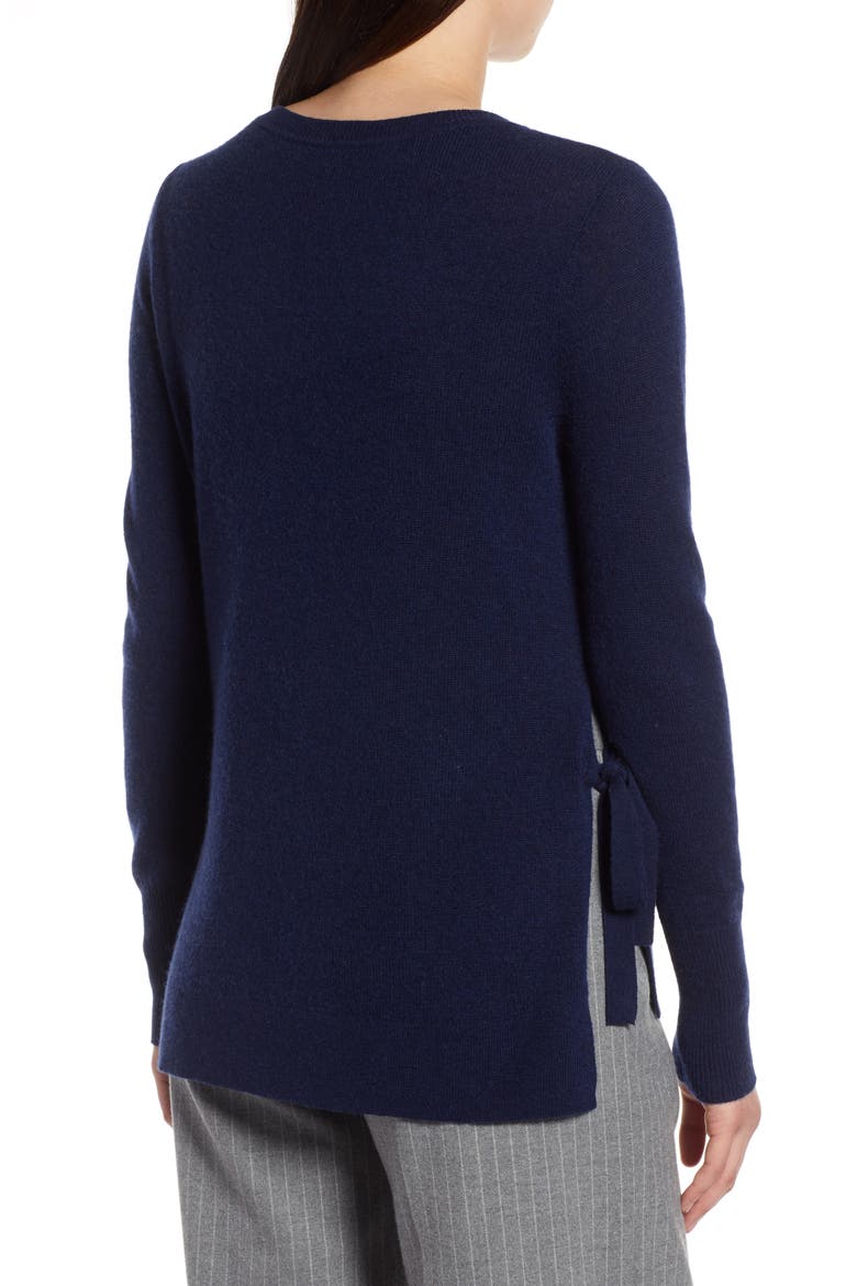 Side Tie Cashmere Sweater, Alternate, color, NAVY PEACOAT