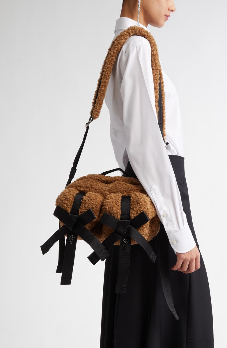 Simone Rocha Classic Bow Teddybear Fleece Crossbody Bag, Alternate, color,