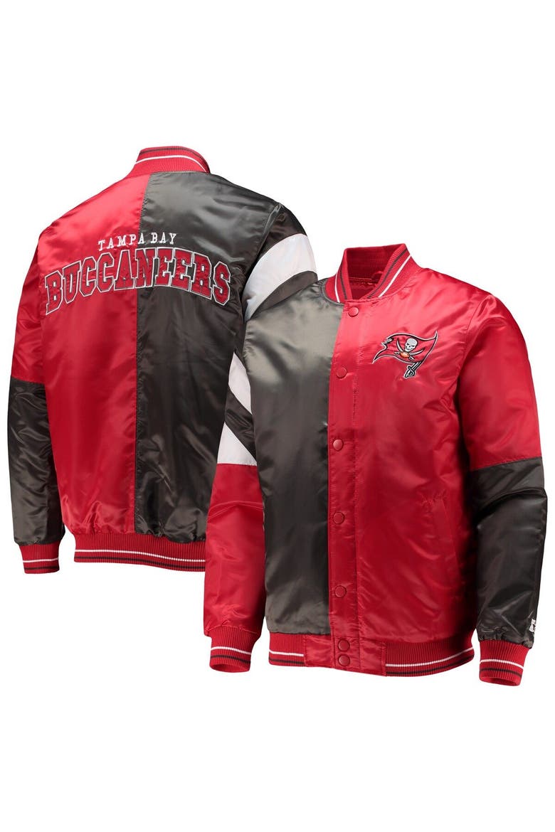 Men's Starter Red/Black Tampa Bay Buccaneers Leader Varsity Satin Full-Snap Jacket, Main, color, Red