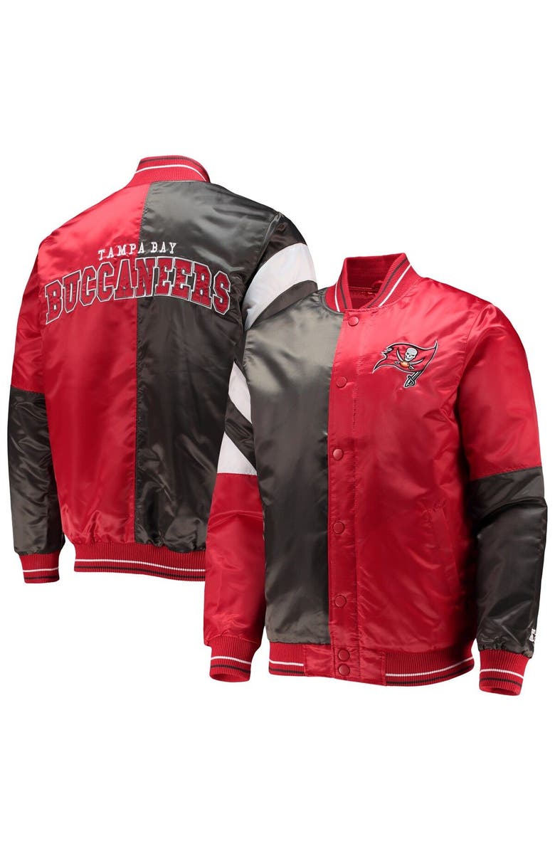 STARTER Men's Starter Red/Black Tampa Bay Buccaneers Leader Varsity Satin Full-Snap Jacket, Main, color, Red