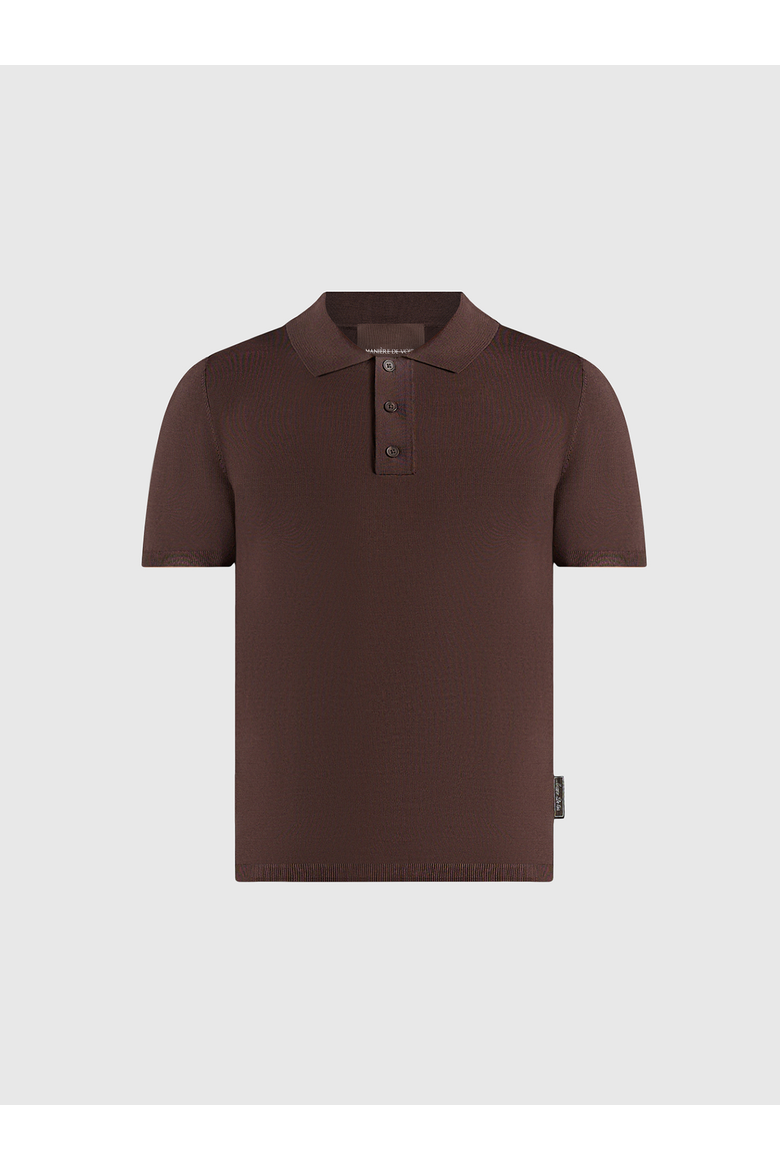 Bryn Luxe Knitted Polo Top, Alternate, color, Brown