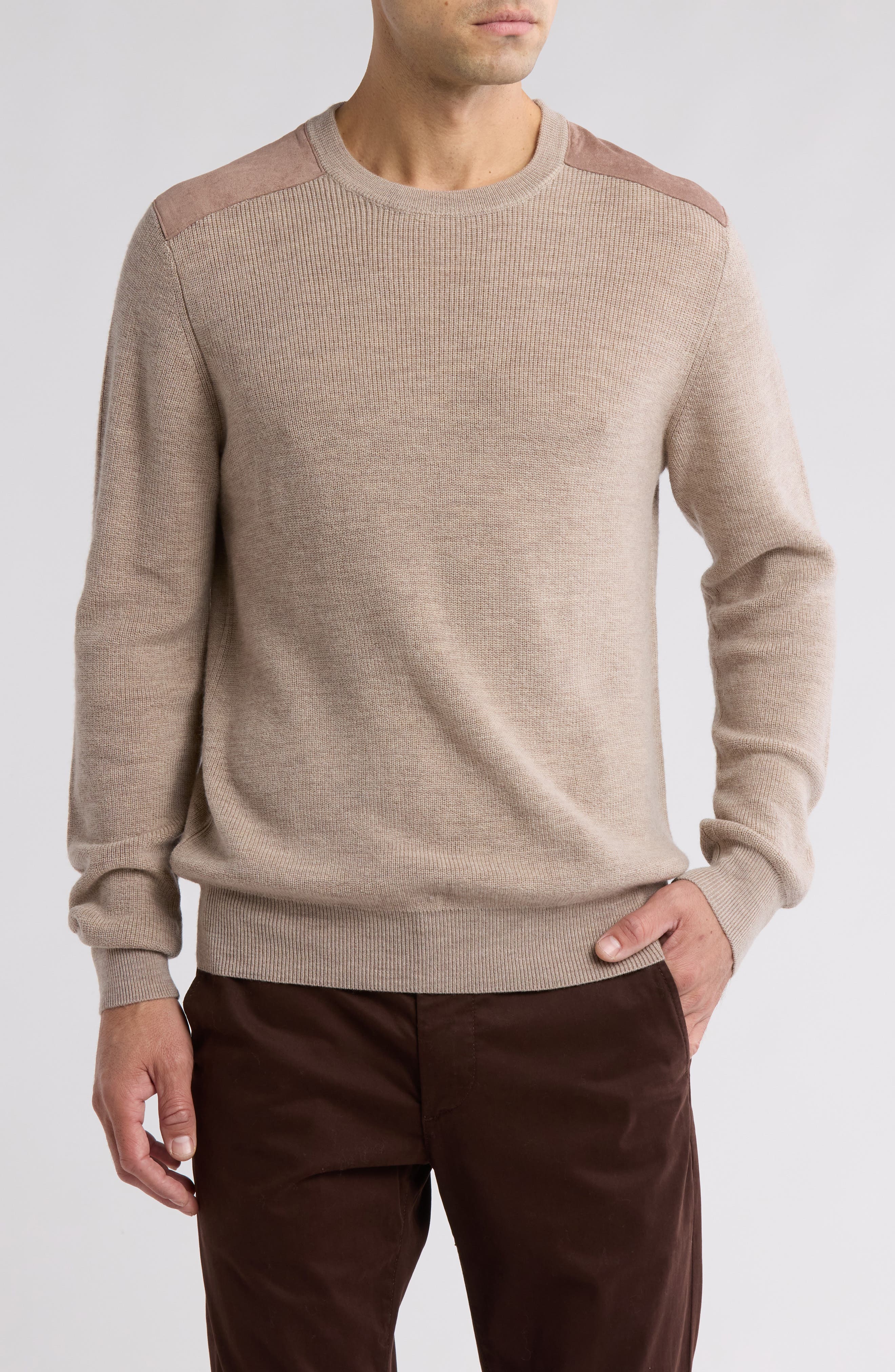 Bruno Magli Faux Suede Patch Merino Wool Sweater