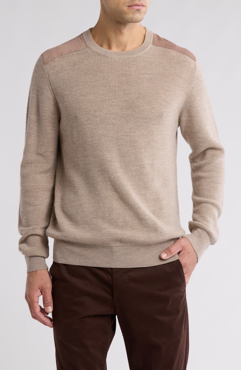 Bruno Magli Faux Suede Patch Merino Wool Sweater, Main, color, Oatmeal