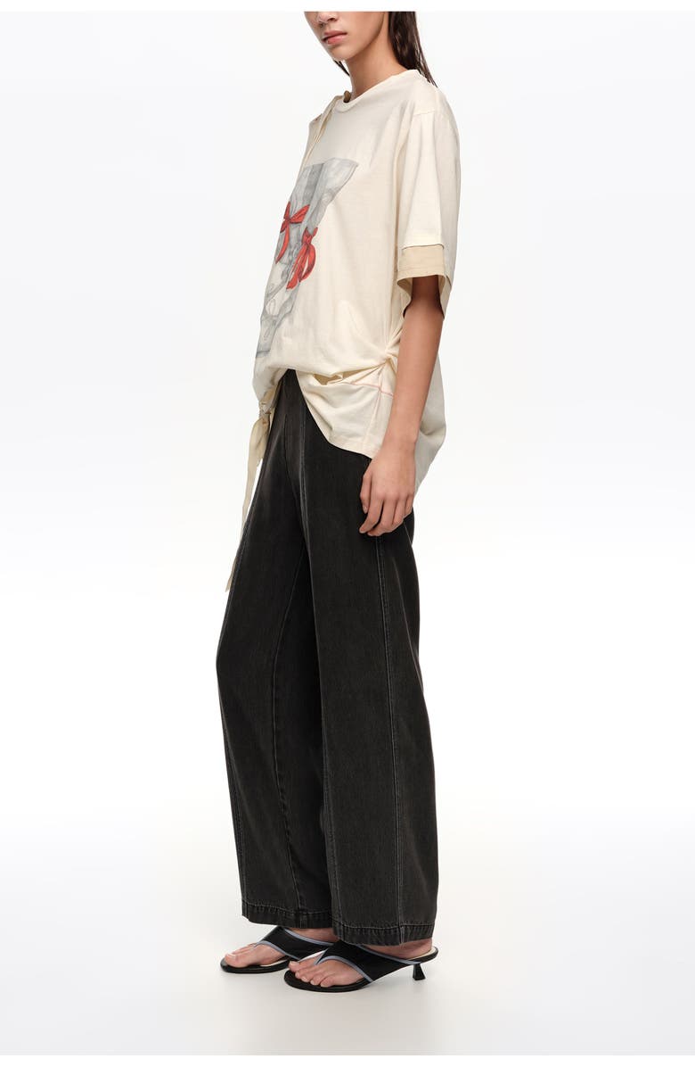 Bimba y Lola Straight Washed Trousers With Topstitching, Alternate, color, Washed Black