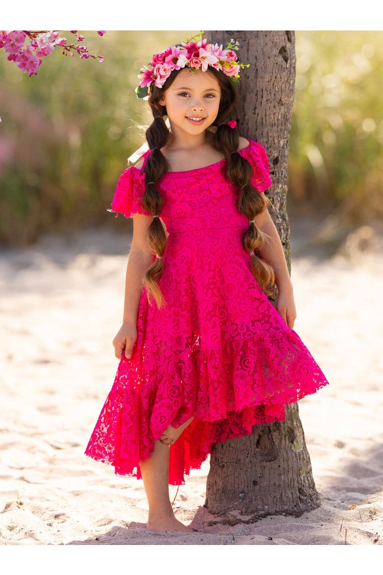 Girls Berry Beautiful Lace High Low Dress, Alternate, color, Pink