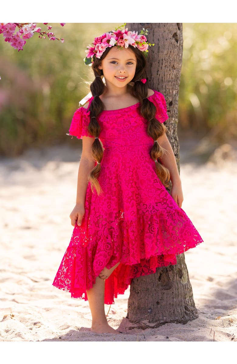 Mia Belle Girls Girls Berry Beautiful Lace High Low Dress, Alternate, color, Pink