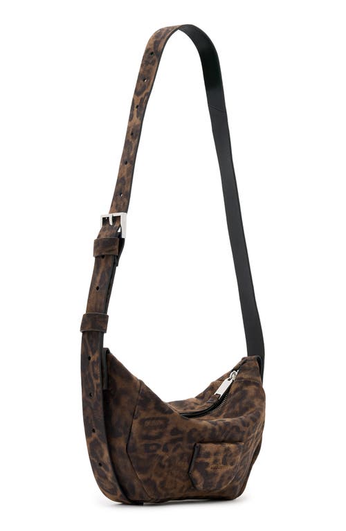 Allsaints Madea Leopard Suede Shoulder Bag In Brown
