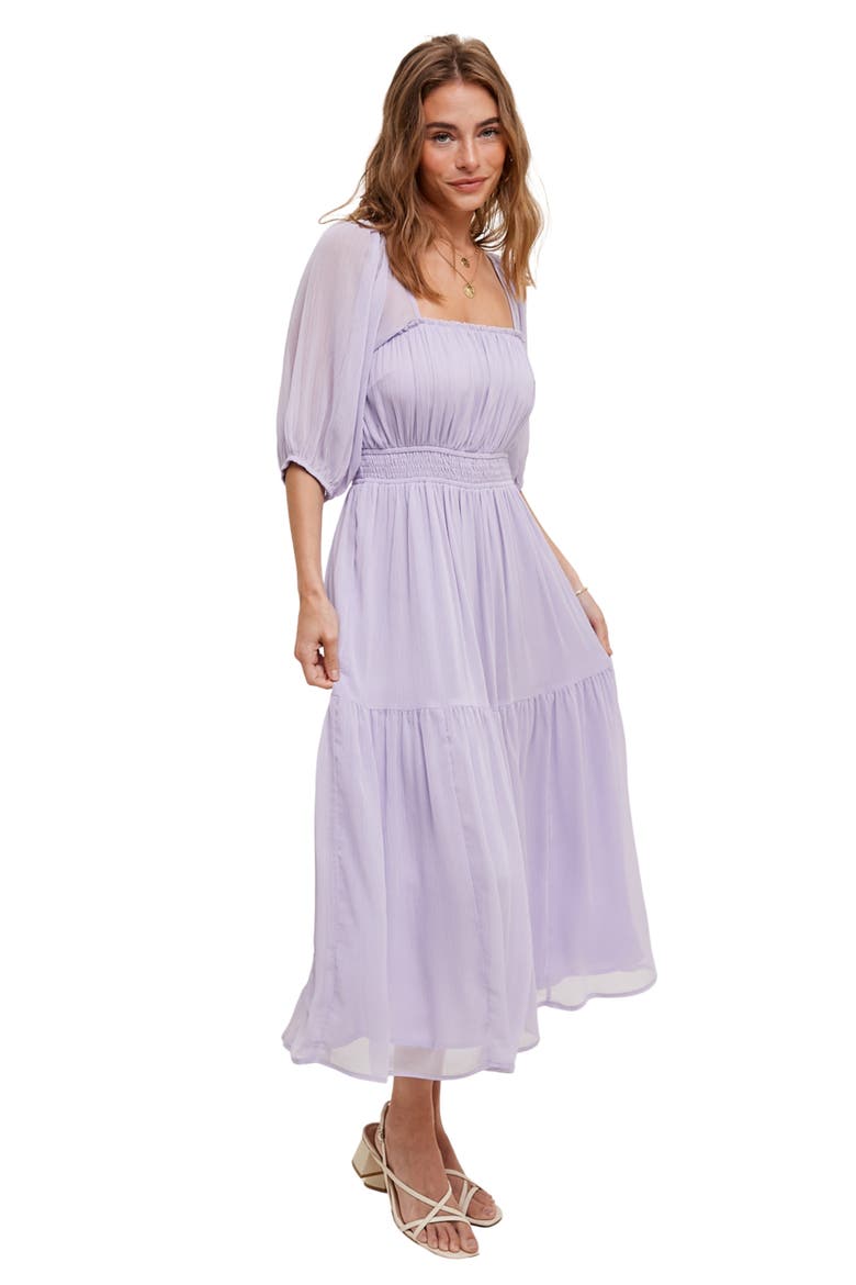 Chiffon Tiered Midi Dress, Alternate, color, LAVENDER
