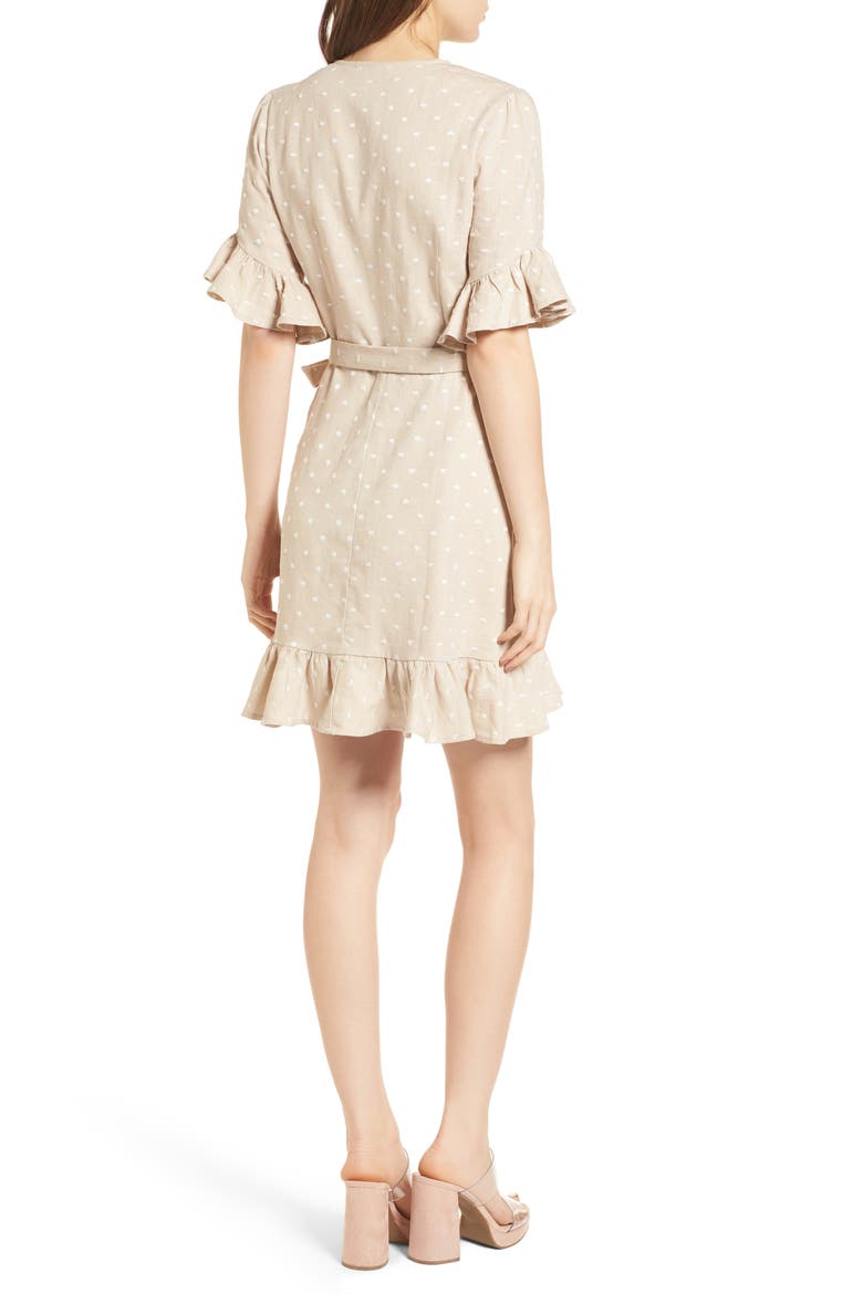 Ruffle Wrap Dress, Alternate, color, NATURAL/ IVORY POLKA DOT
