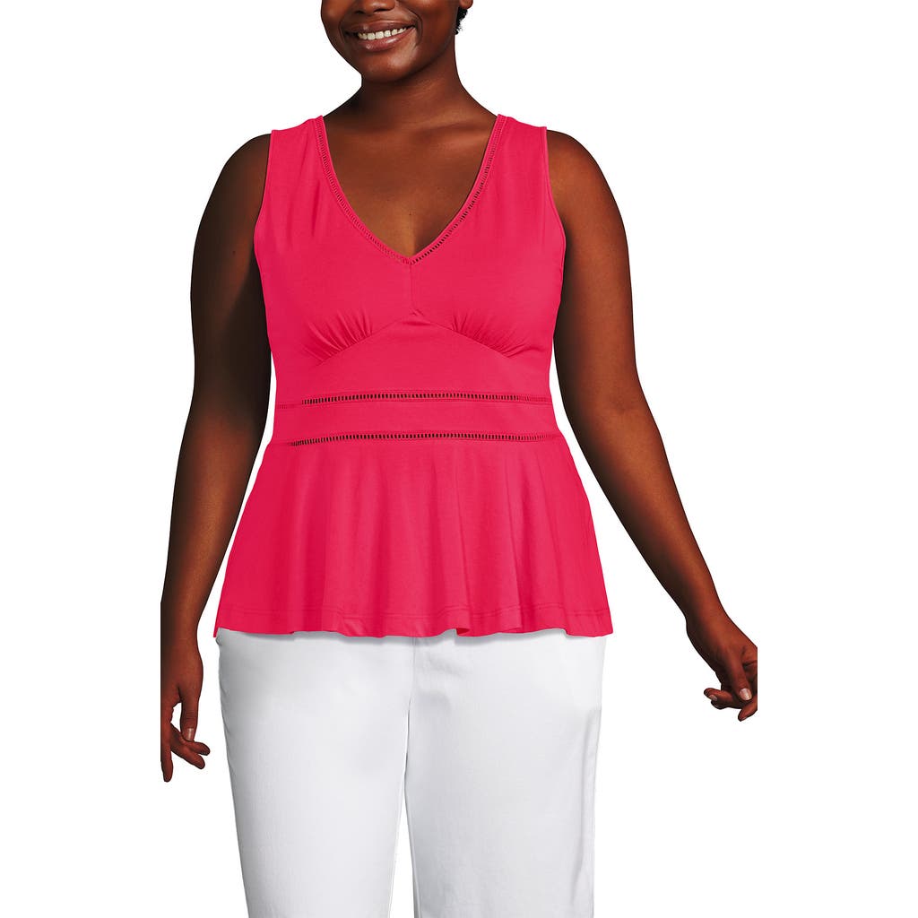 Lands' End Regular Size Sleeveless Lwcm Lattice Peplum Vneck Top In Berry Rouge