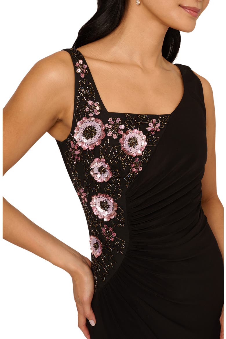 Beaded Jersey Evening Gown, Alternate, color, BLACK MULTI