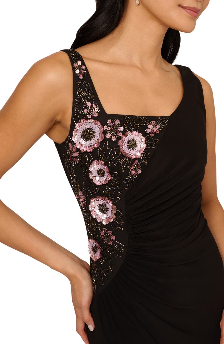 Adrianna Papell Beaded Jersey Evening Gown, Alternate, color, Black Multi