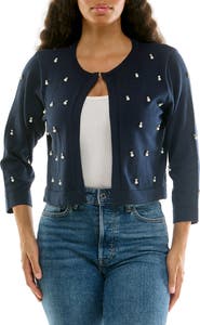 Nina Leonard Faux Pearl & Rhinestone Bolero