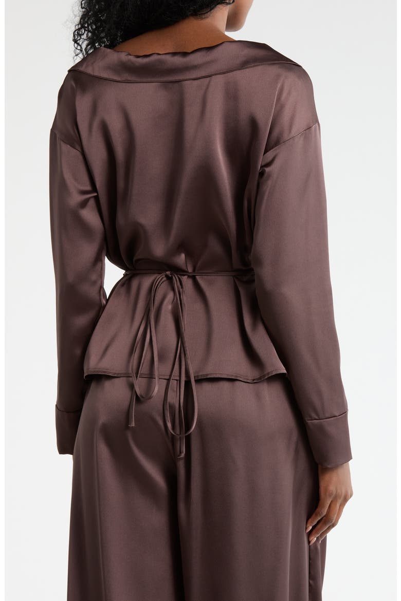 Faux Wrap Satin Top, Alternate, color, CHOCOLATE