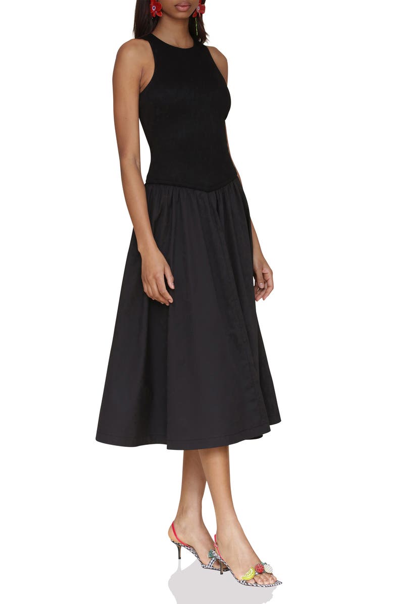 Avec Les Filles Sleeveless Mixed Media Fit & Flare Dress, Alternate, color, Black