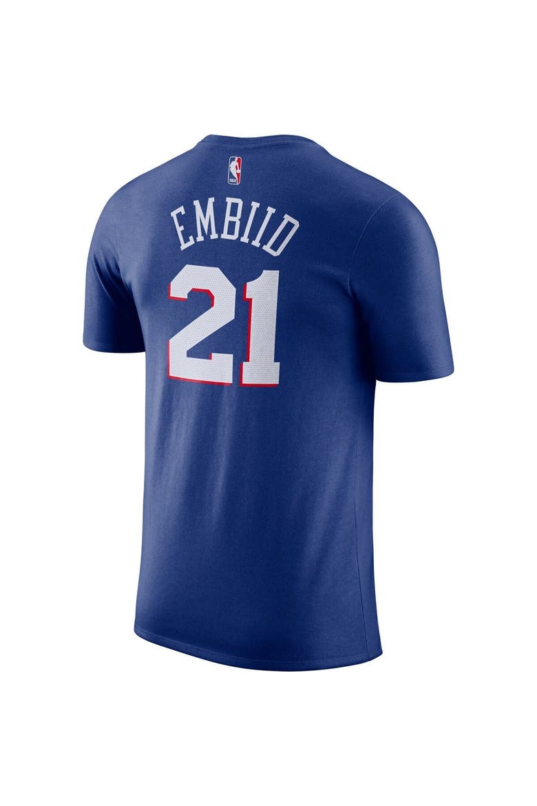 Men's Nike Joel Embiid Royal Philadelphia 76ers Player Name & Number Performance T-Shirt, Alternate, color, Royal