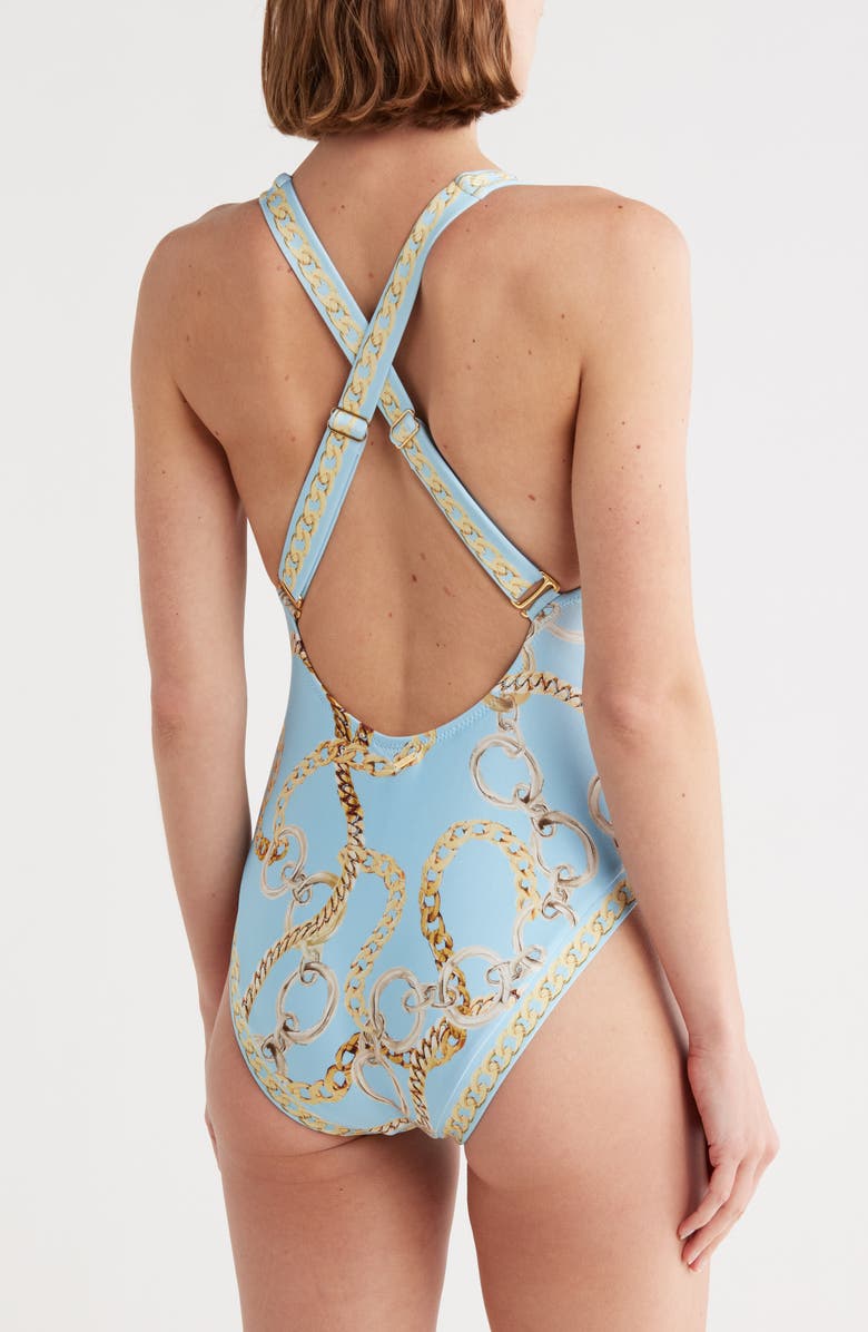 L'AGENCE Lisa Chain Plunge One-Piece Swimsuit, Alternate, color,