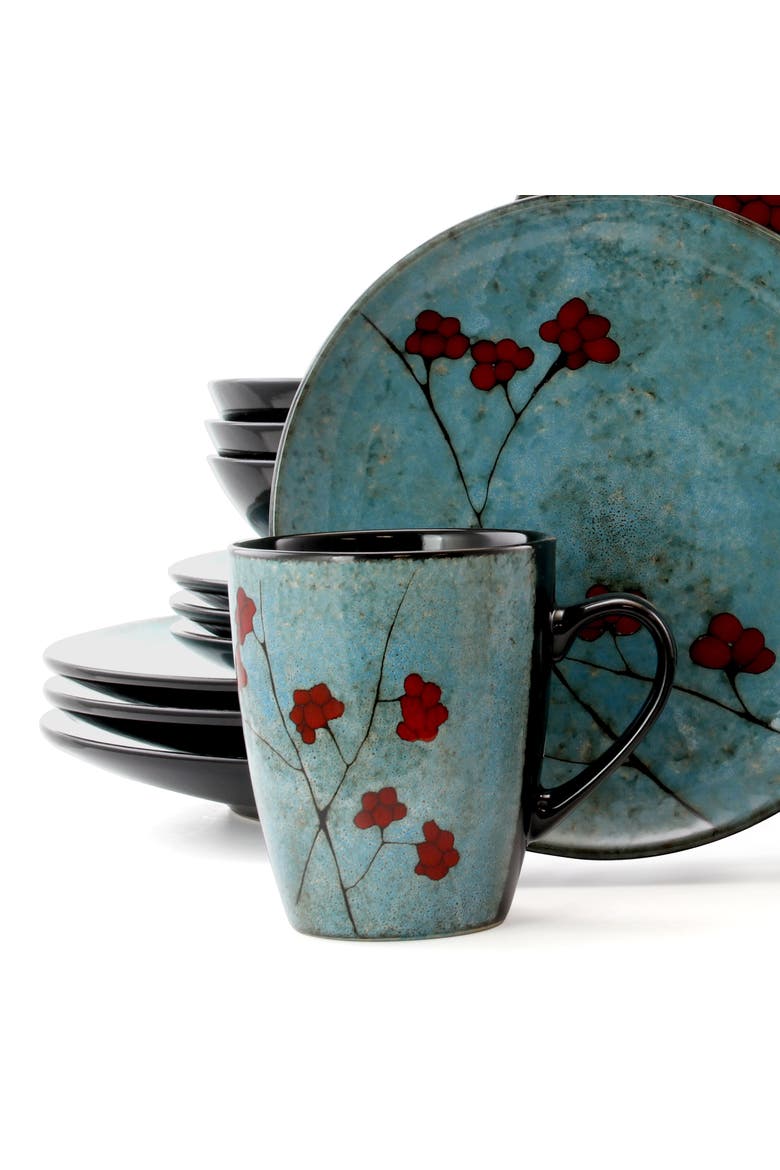 Floral Accents 16 Piece Dinnerware Set, Alternate, color, Blue