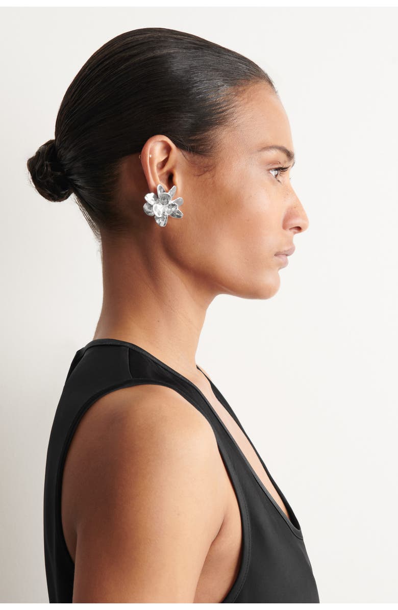 COS Mismatched Floral Earrings, Alternate, color, Silver