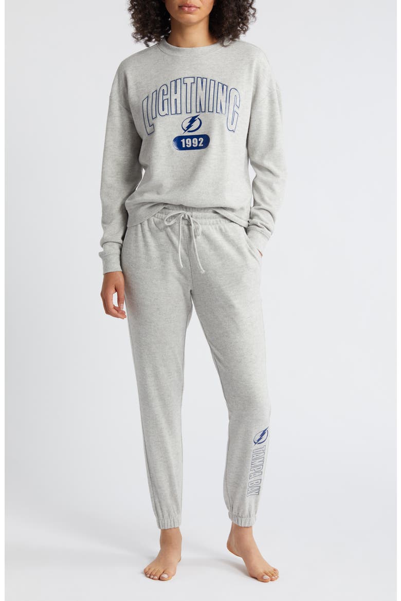 Women's WEAR by Erin Andrews Heather Gray Tampa Bay Lightning Knit Long Sleeve Tri-Blend T-Shirt & Pants Sleep Set, Main, color, Heather Gray
