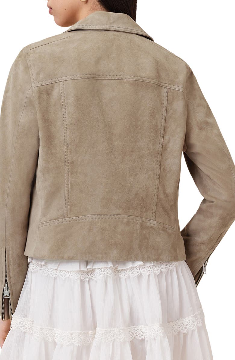 AllSaints Dalby Suede Moto Jacket, Alternate, color, Warm Grey