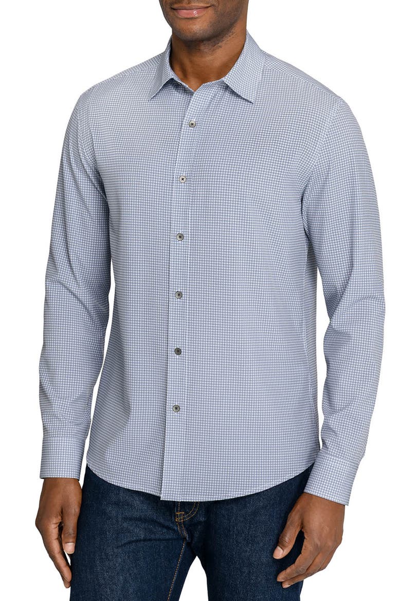 Slim Fit Circle Geo Performance Button-Up Shirt, Alternate, color, WHITE/ BLUE