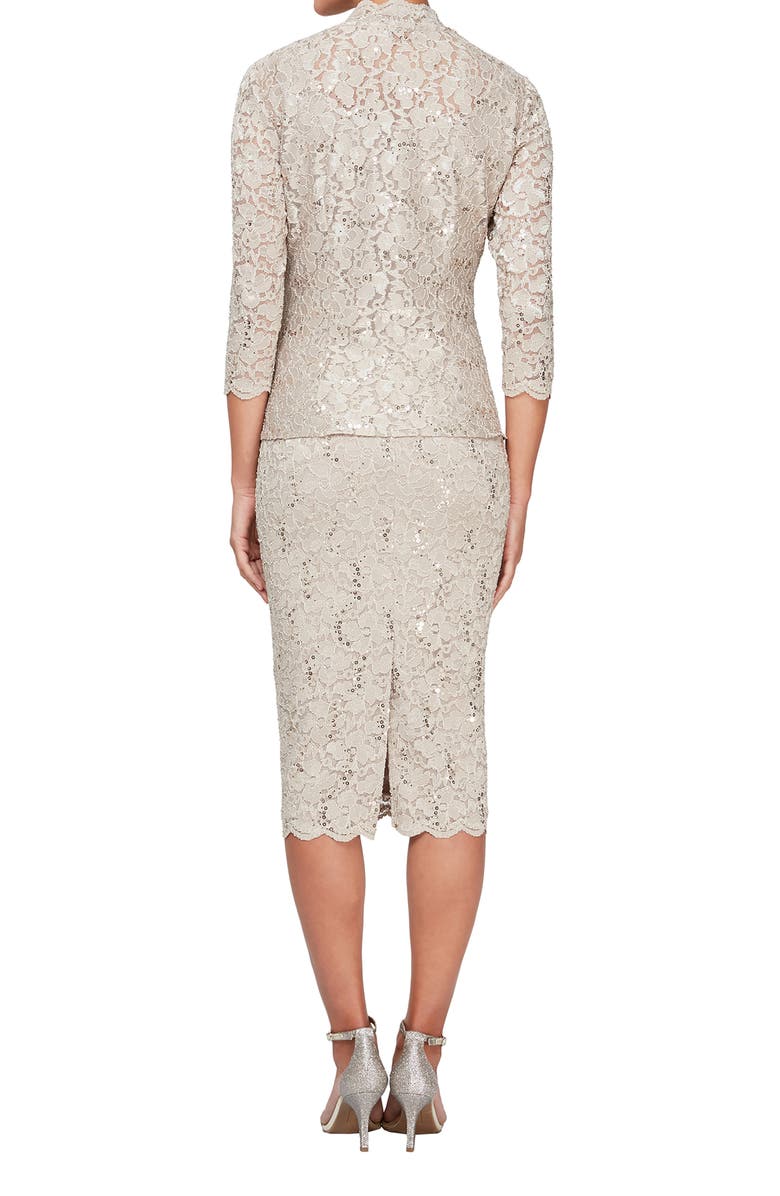 SL FASHIONS SLNY Lace Sequin Detail Dress & Jacket 2-Piece Set, Alternate, color, Cha