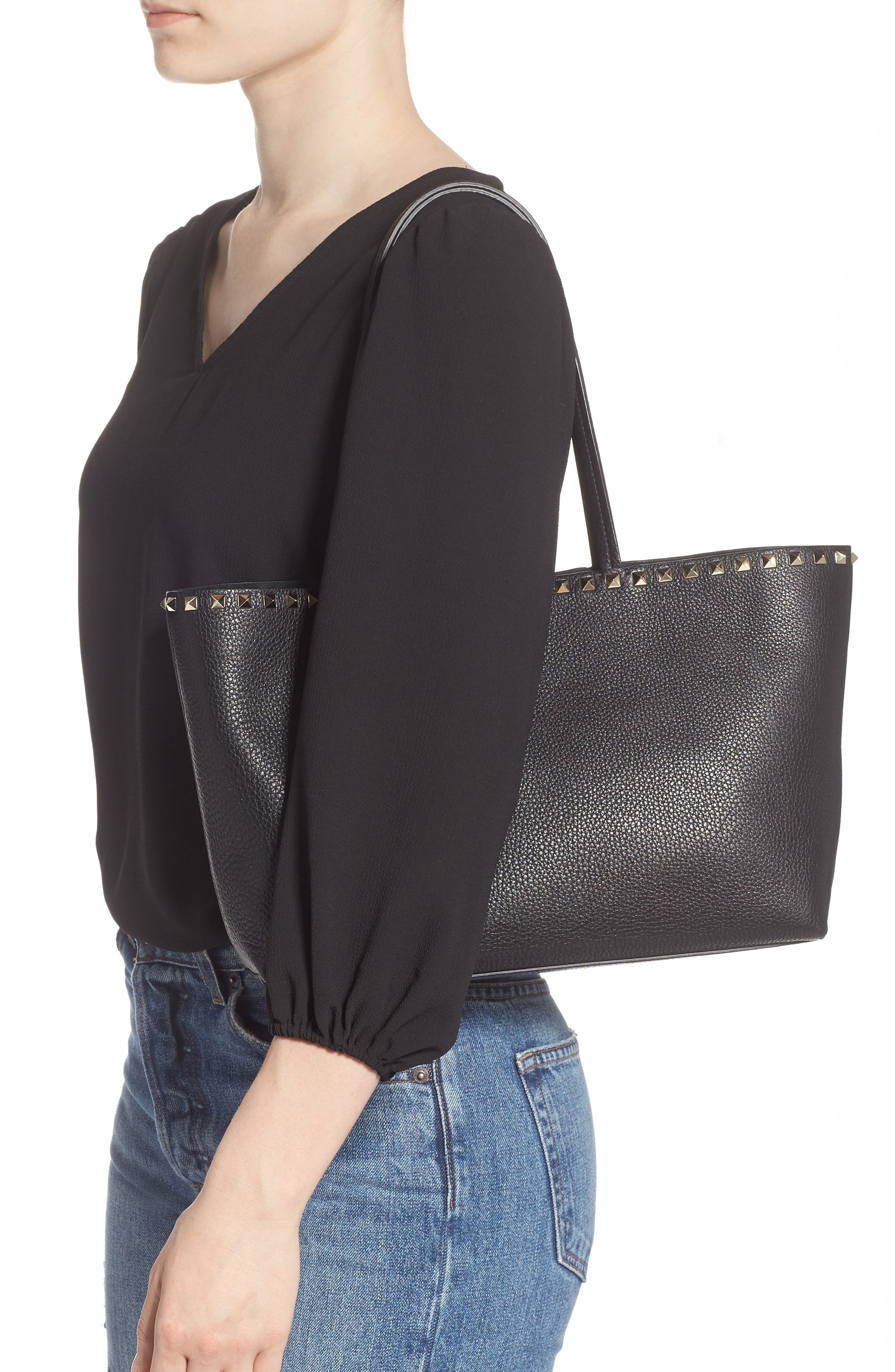 Valentino Garavani Small Rockstud Leather Tote, Alternate, color, 