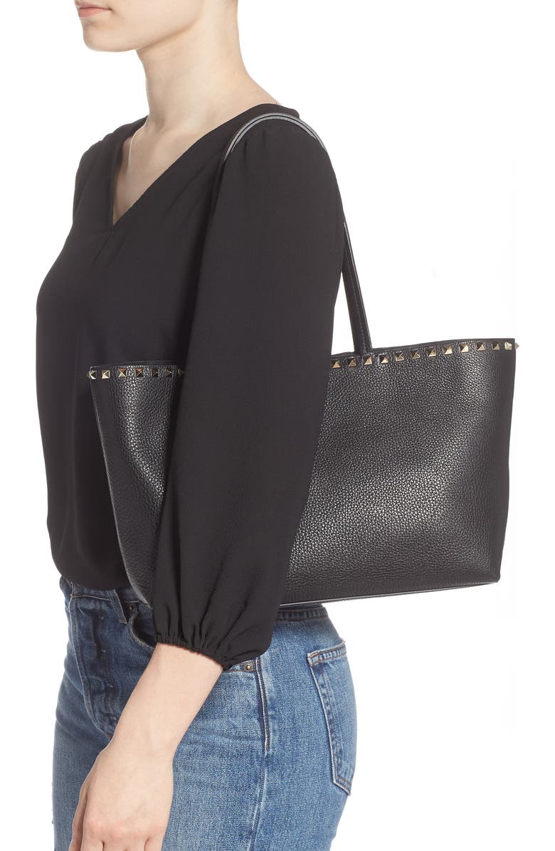 Valentino Garavani Small Rockstud Leather Tote, Alternate, color,