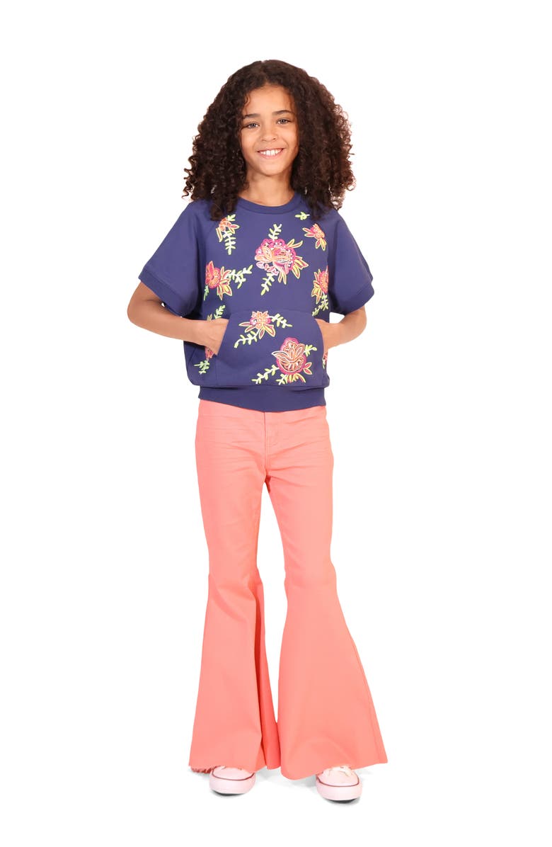 Truce Kids' Floral Embroidered Short Sleeve Sweatshirt, Alternate, color, Navy