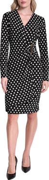 DKNY Faux Wrap Drape Long Sleeve Sheath Dress